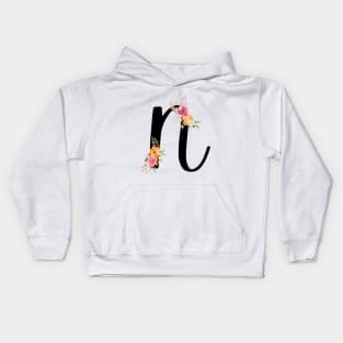 Letter N With Watercolor Floral Wreath Kids Hoodie